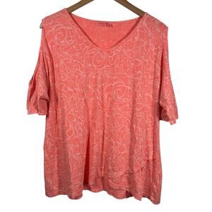Fresh Produce Top Women XL Peach Coral Short Sleeve Cold Shoulder Spring Floral